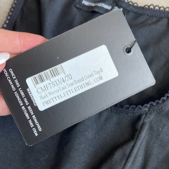 Pretty Little Thing BLACK WOVEN LACE TRIM BONED CORSET TOP Size S/4 - Picture 3 of 4